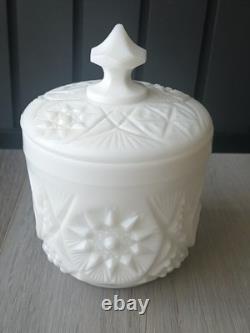RARE Fostoria Winburn Pattern Handmade Milk Glass Canister Jar & Lid 7H x 4.5