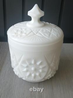 RARE Fostoria Winburn Pattern Handmade Milk Glass Canister Jar & Lid 7H x 4.5