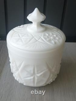 RARE Fostoria Winburn Pattern Handmade Milk Glass Canister Jar & Lid 7H x 4.5