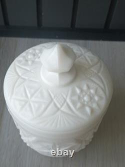RARE Fostoria Winburn Pattern Handmade Milk Glass Canister Jar & Lid 7H x 4.5