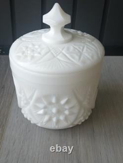 RARE Fostoria Winburn Pattern Handmade Milk Glass Canister Jar & Lid 7H x 4.5