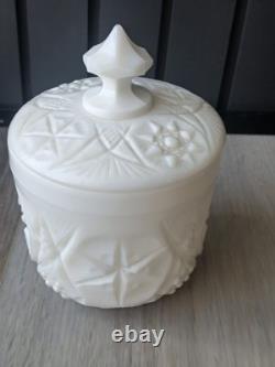 RARE Fostoria Winburn Pattern Handmade Milk Glass Canister Jar & Lid 7H x 4.5