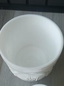RARE Fostoria Winburn Pattern Handmade Milk Glass Canister Jar & Lid 7H x 4.5