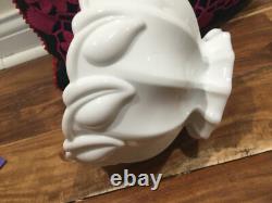 RARE HEAVY Indiana Glass 1009 Centerpiece Bowl Ribbed Milk Glass Leaves 8.5''X6