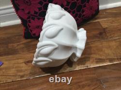 RARE HEAVY Indiana Glass 1009 Centerpiece Bowl Ribbed Milk Glass Leaves 8.5''X6