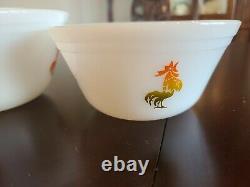 RARE HTF Chanctlier Mid Century Federal Milk Glass Roosters Bowls set of 3