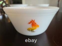 RARE HTF Chanctlier Mid Century Federal Milk Glass Roosters Bowls set of 3