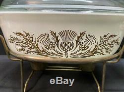 RARE / HTF Pyrex GOLDEN THISTLE #045 with Lid and Warming Rack