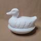 Rare Imperial Glass Duck On Nest, White Milk Glass Covered Dish, Sticker/stamped