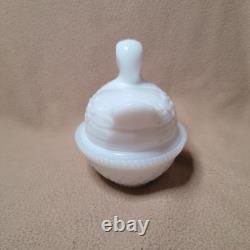 RARE Imperial Glass Duck On Nest, White Milk Glass Covered Dish, Sticker/Stamped
