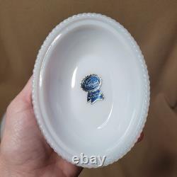 RARE Imperial Glass Duck On Nest, White Milk Glass Covered Dish, Sticker/Stamped