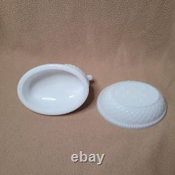 RARE Imperial Glass Duck On Nest, White Milk Glass Covered Dish, Sticker/Stamped