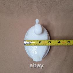 RARE Imperial Glass Duck On Nest, White Milk Glass Covered Dish, Sticker/Stamped