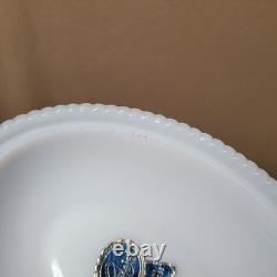 RARE Imperial Glass Duck On Nest, White Milk Glass Covered Dish, Sticker/Stamped