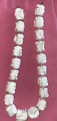 RARE Individually Knotted White Milk Glass Ornate Bead NecklaceFor Repair 12.5in