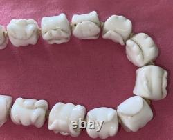 RARE Individually Knotted White Milk Glass Ornate Bead NecklaceFor Repair 12.5in