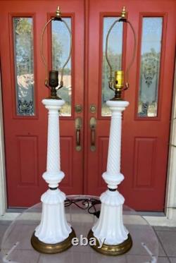RARE Mid Century Modern Milk Glass White Tall Lamps