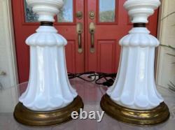 RARE Mid Century Modern Milk Glass White Tall Lamps