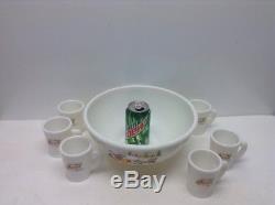 RARE Milk Glass McKee Tom and Jerry Set Punch Bowl 6 Cups sleigh Christmas