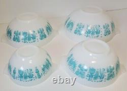 RARE Pyrex ALL WHITE Butterprint Cinderella Mixing Bowl Set Turquoise Amish