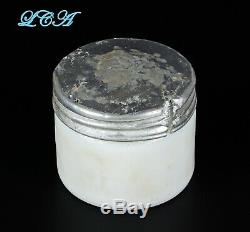 RARE Rare tiny OWL DRUG Co milk glass JAR withpic ONE WING owl on BASE RARE