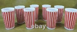 RARE Set 9 pc HAZEL ATLAS CANDY STRIPE TUMBLERS PITCHER MCM Red White 8 Glasses