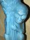 Rare Vallerysthal 19c Monkey Animal Figural Antique Blue Opaline Milk Glass Vase