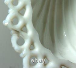 RARE VTG 1870s Deep Clam Shell Milk-Glass Footed Trinket Pin Bowl Lace Fretwork
