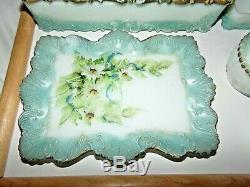 RARE Victorian Era, Hand Painted, Milk Glass 11 piece Dresser / Vanity Set