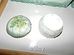 RARE Victorian Era, Hand Painted, Milk Glass 11 piece Dresser / Vanity Set