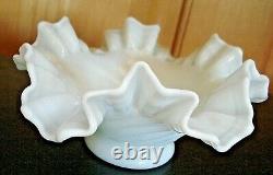 RARE Vintage FENTON Milk Glass Doubler Ruffled Edge Bowl Swirl Design Blue Hue