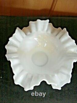 RARE Vintage FENTON Milk Glass Doubler Ruffled Edge Bowl Swirl Design Blue Hue