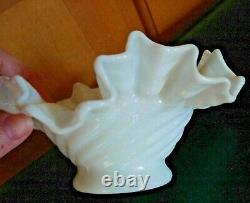 RARE Vintage FENTON Milk Glass Doubler Ruffled Edge Bowl Swirl Design Blue Hue