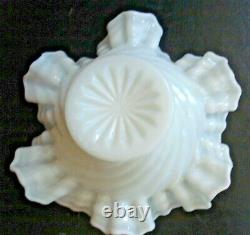 RARE Vintage FENTON Milk Glass Doubler Ruffled Edge Bowl Swirl Design Blue Hue