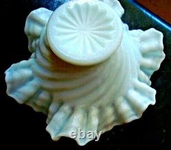 RARE Vintage FENTON Milk Glass Doubler Ruffled Edge Bowl Swirl Design Blue Hue