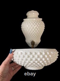 RARE! Vintage Fenton Lavabo White Milk Glass Hobnail Water Fountain Wall Planter
