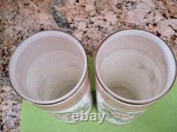 RARE Vintage Hand Painted Pair Floral Milk Glass Vases Deluxe Inc USA Signed