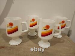 RARE Vintage McDonald's Sunshine White Milk Glass Pedestal Footed Mug Set of 4