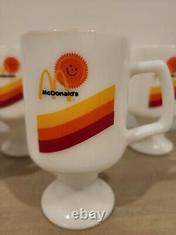 RARE Vintage McDonald's Sunshine White Milk Glass Pedestal Footed Mug Set of 4