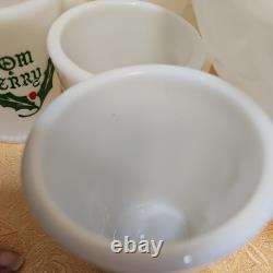 RARE Vintage Mckee Tom & Jerry Holly White Milk Glass Punch Bowl & 10 Mugs