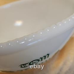 RARE Vintage Mckee Tom & Jerry Holly White Milk Glass Punch Bowl & 10 Mugs