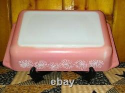 RARE Vintage PYREX PINK DAISY space saver 2 Qt Casserole Dish 575-B with LID HTF