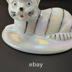 RARE Westmoreland III Rosso Iridescent Milk Glass Cat on Nest White Painted VTG