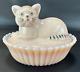 Rare Westmoreland Iii Rosso Milk Glass Cat On Nest Pink Opalescent Painted Vtg