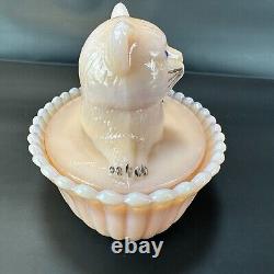 RARE Westmoreland III Rosso Milk Glass Cat on Nest PINK Opalescent Painted VTG