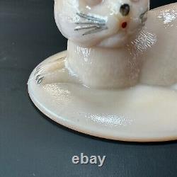 RARE Westmoreland III Rosso Milk Glass Cat on Nest PINK Opalescent Painted VTG