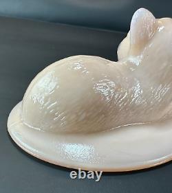 RARE Westmoreland III Rosso Milk Glass Cat on Nest PINK Opalescent Painted VTG