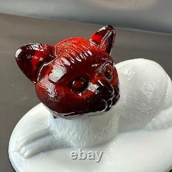 RARE Westmoreland/ Rosso Milk Glass & Red Head Cat on Nest White Painted VTG HTF