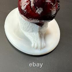 RARE Westmoreland/ Rosso Milk Glass & Red Head Cat on Nest White Painted VTG HTF