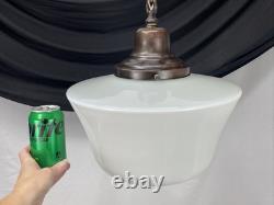 REWIRED Vtg Art Deco Copper Pendant Light White Milk Glass Schoolhouse Large 15